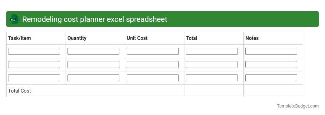 Remodeling cost planner excel spreadsheet