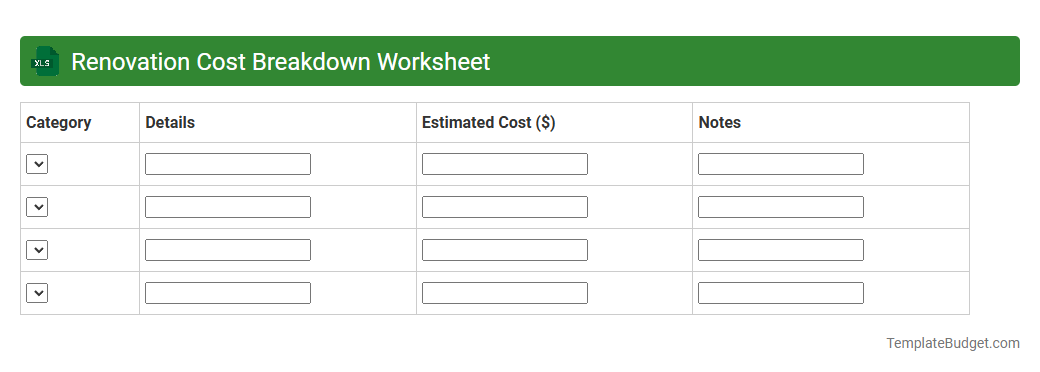 Renovation Cost Breakdown Worksheet
