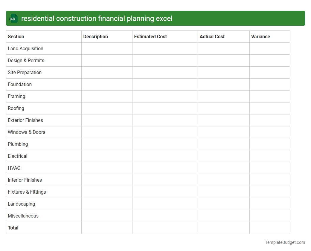 residential construction financial planning excel