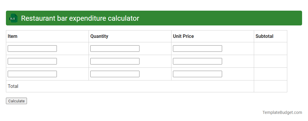 Restaurant bar expenditure calculator