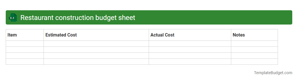 Restaurant construction budget sheet