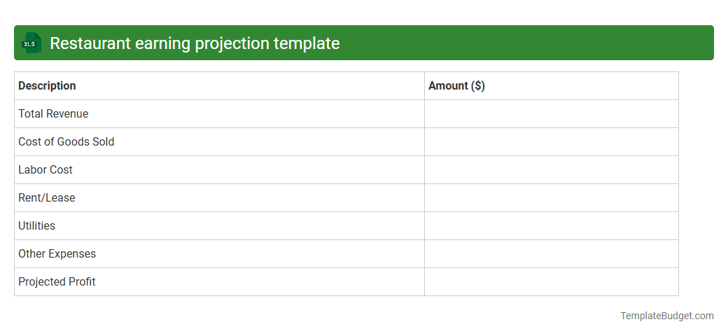 Restaurant earning projection template