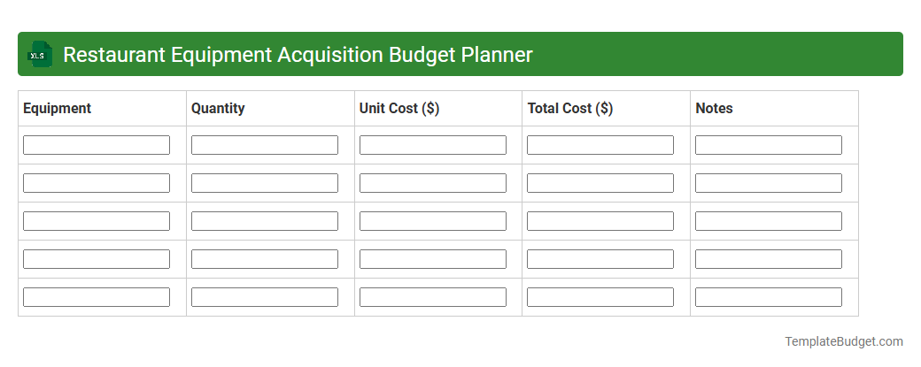 Restaurant Equipment Acquisition Budget Planner
