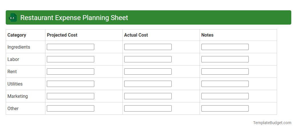 Restaurant Expense Planning Sheet