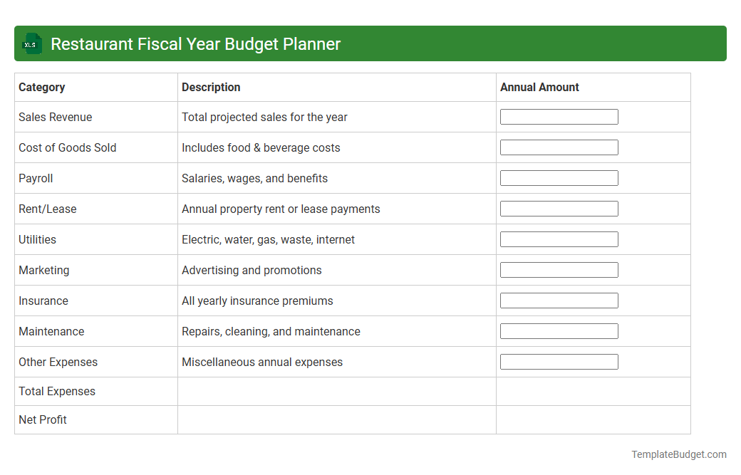 Restaurant Fiscal Year Budget Planner