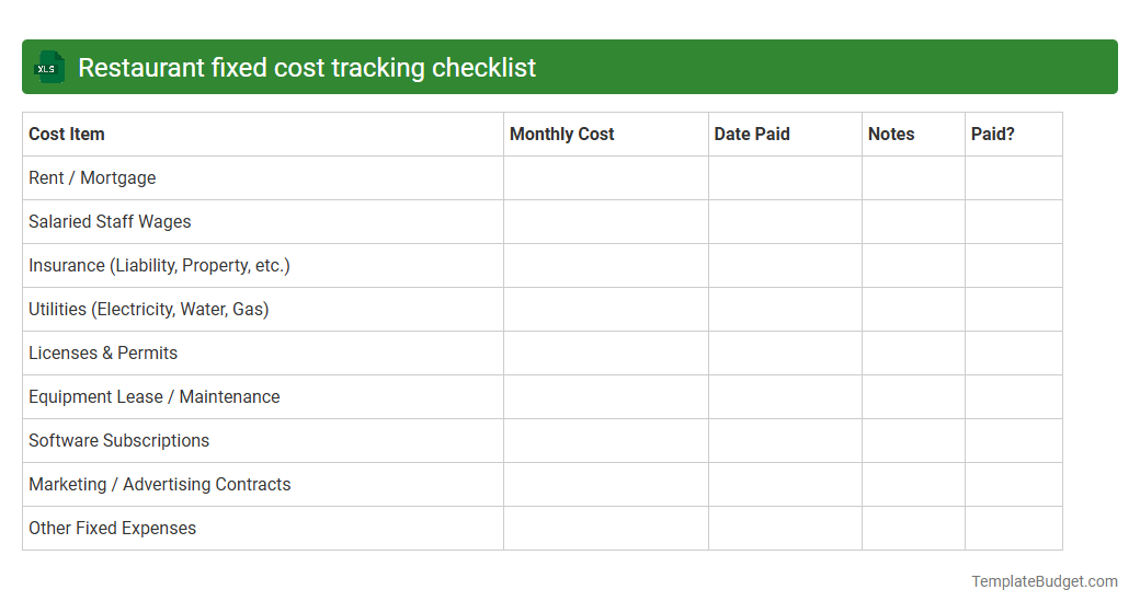 Restaurant fixed cost tracking checklist