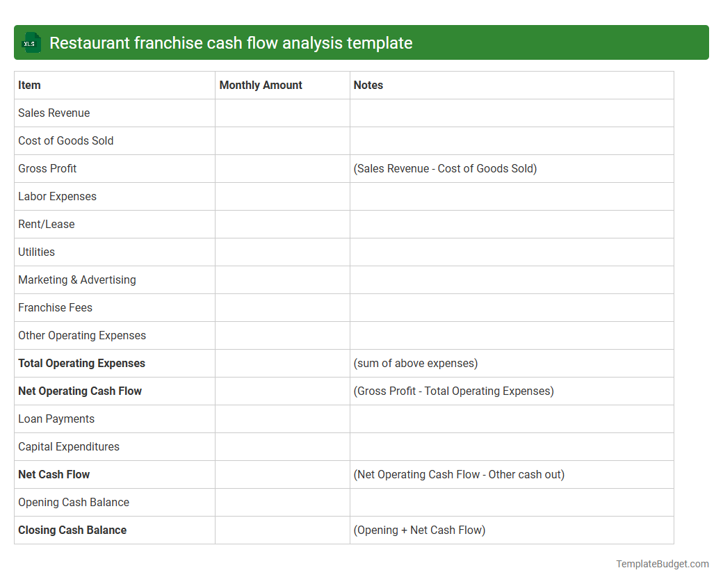 Restaurant franchise cash flow analysis template