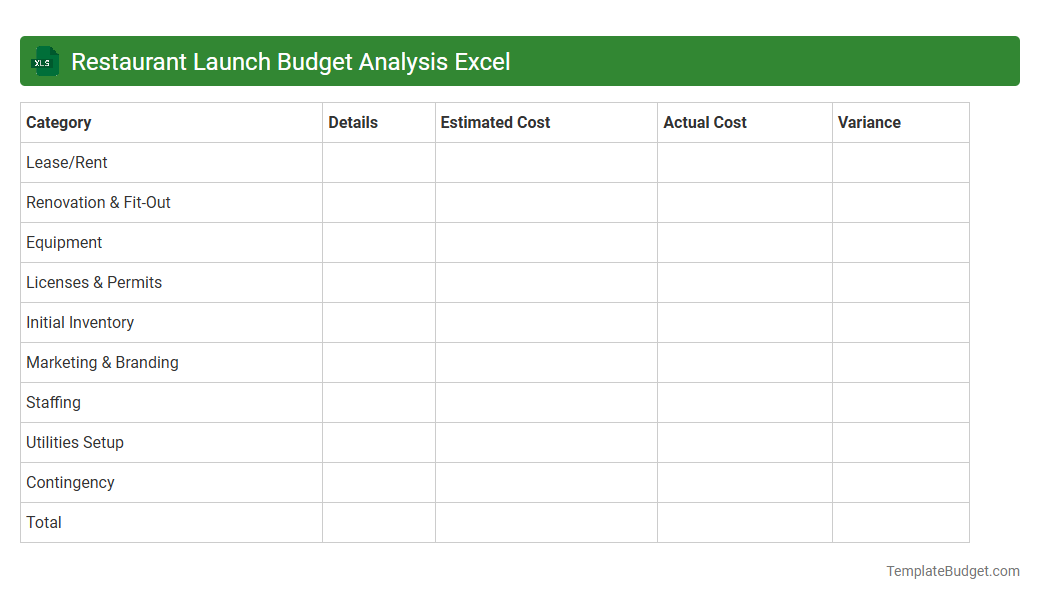 Restaurant Launch Budget Analysis Excel