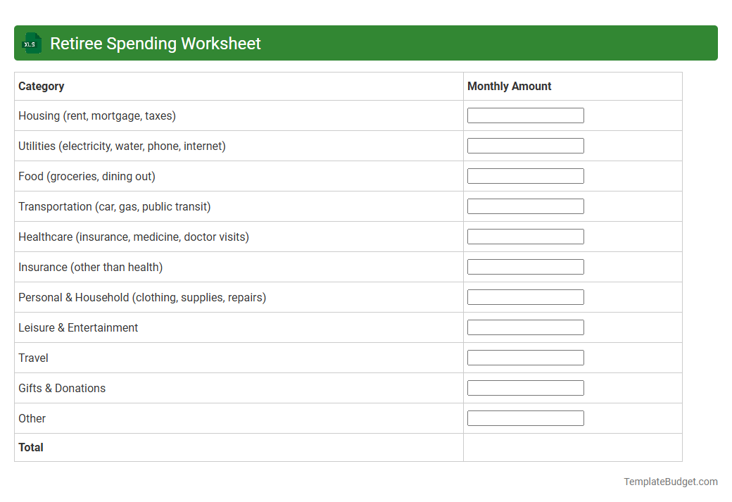 Retiree Spending Worksheet