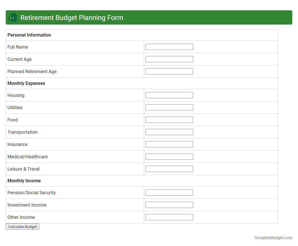 Retirement Budget Planning Form
