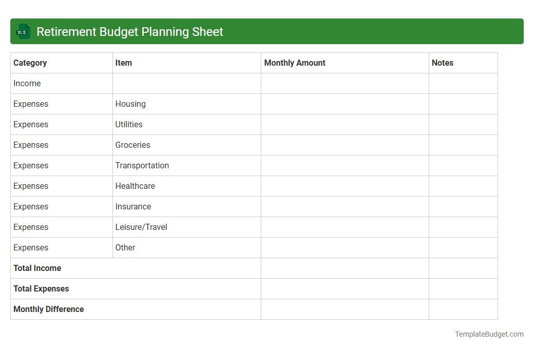 Retirement Budget Planning Sheet