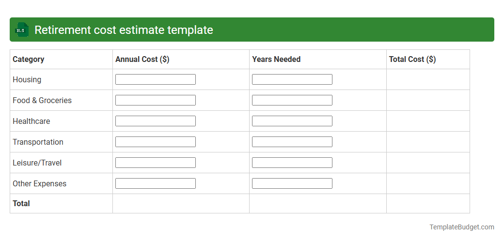 Retirement cost estimate template