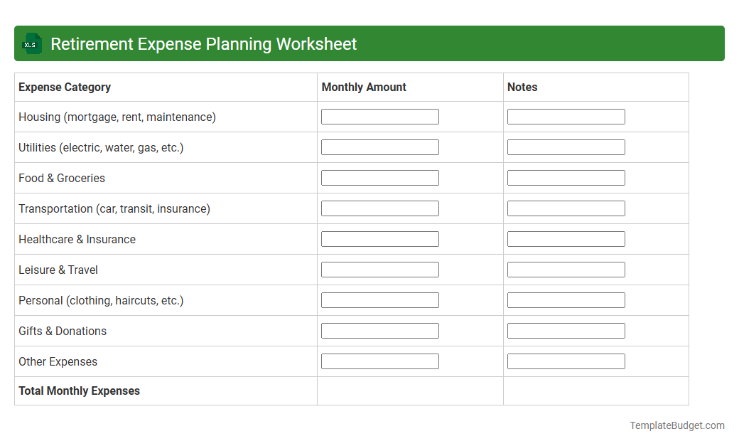 Retirement Expense Planning Worksheet