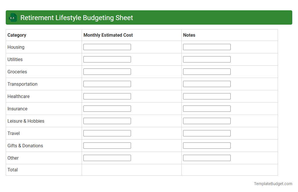 Retirement Lifestyle Budgeting Sheet