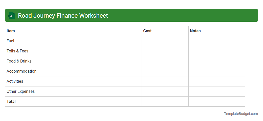 Road Journey Finance Worksheet