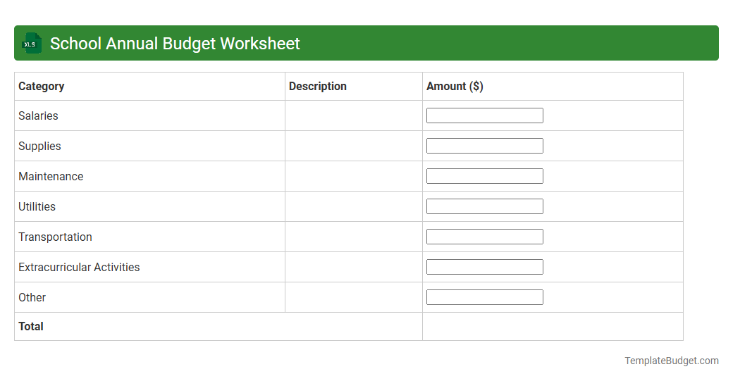 School Annual Budget Worksheet
