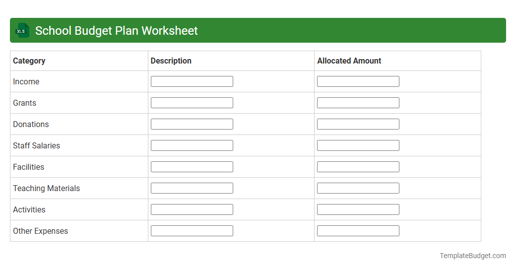 School Budget Plan Worksheet