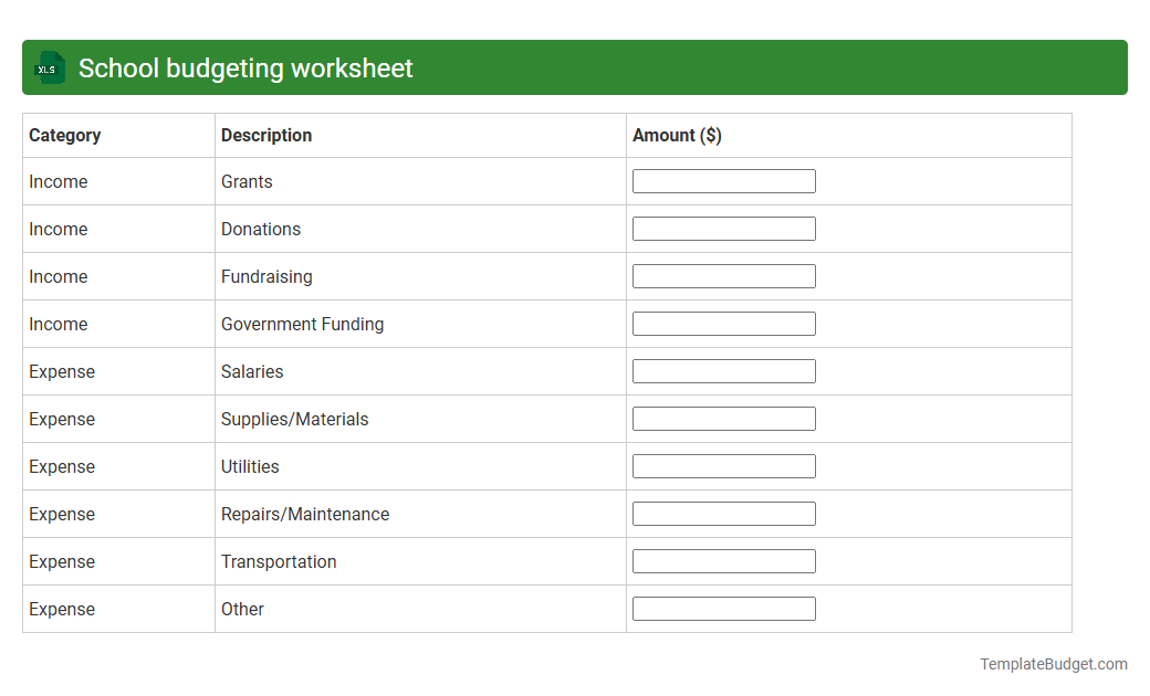 School budgeting worksheet
