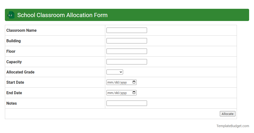 School Classroom Allocation Form