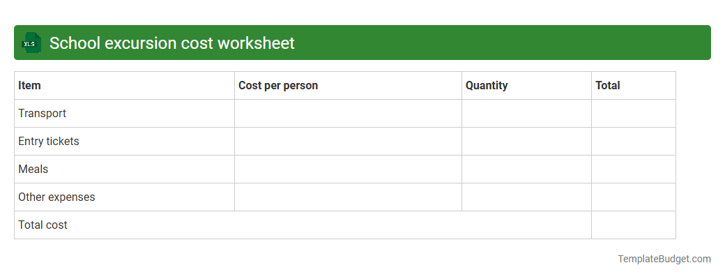 School excursion cost worksheet