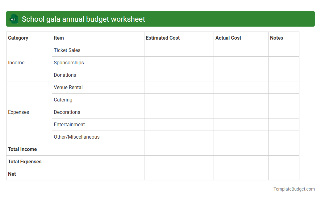 School gala annual budget worksheet