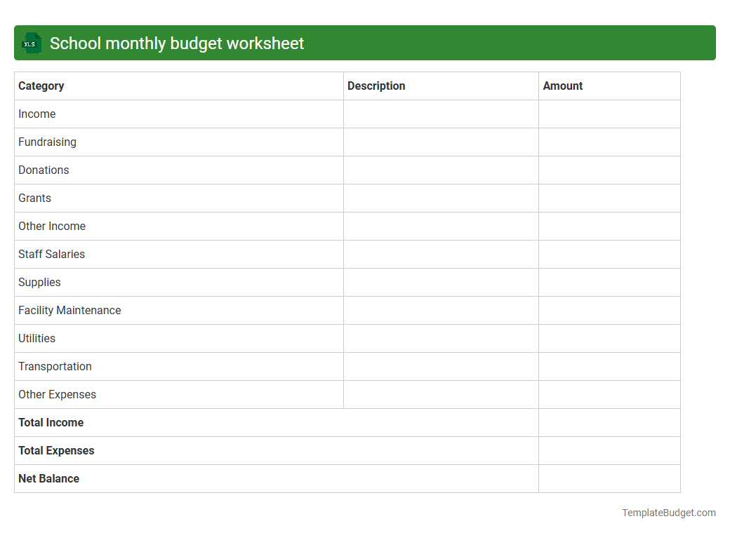 School monthly budget worksheet