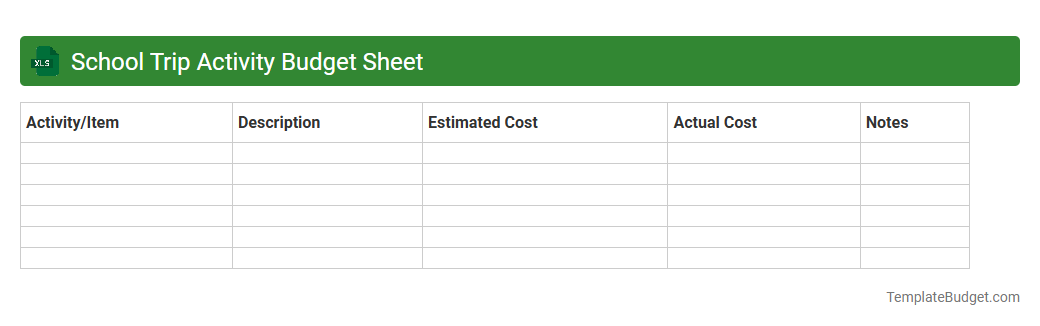School Trip Activity Budget Sheet