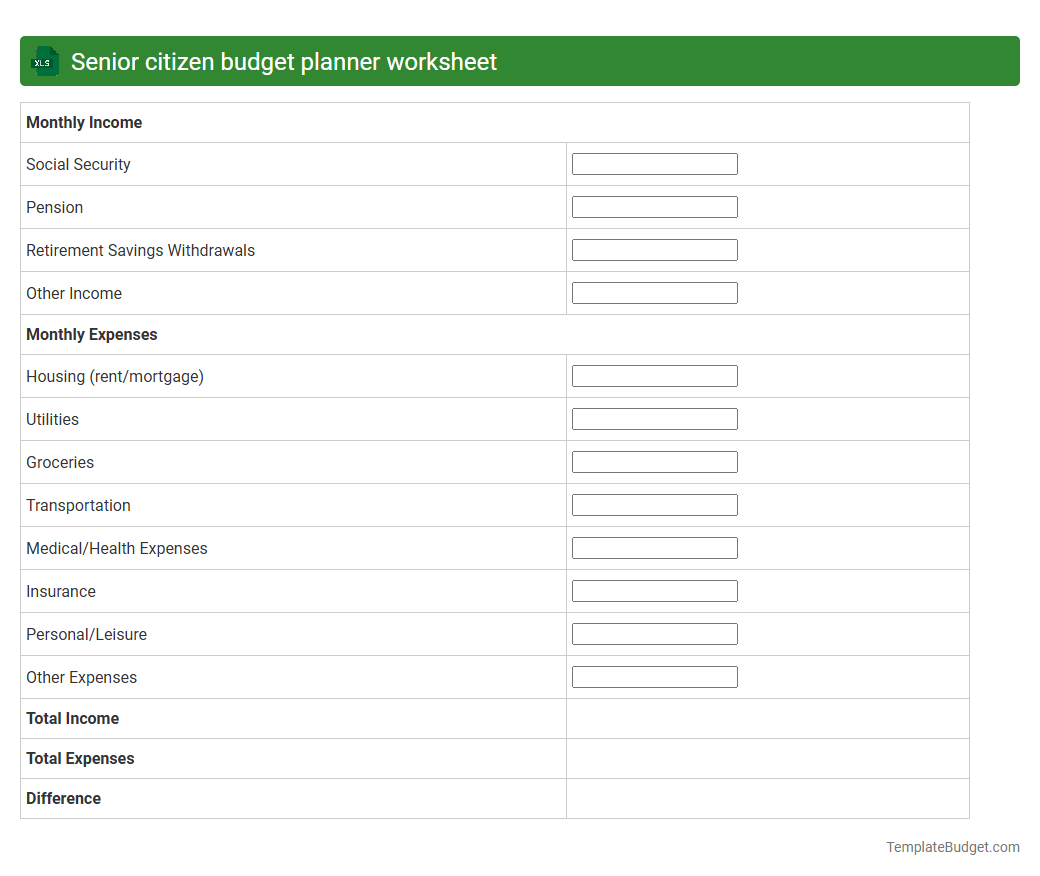 Senior citizen budget planner worksheet