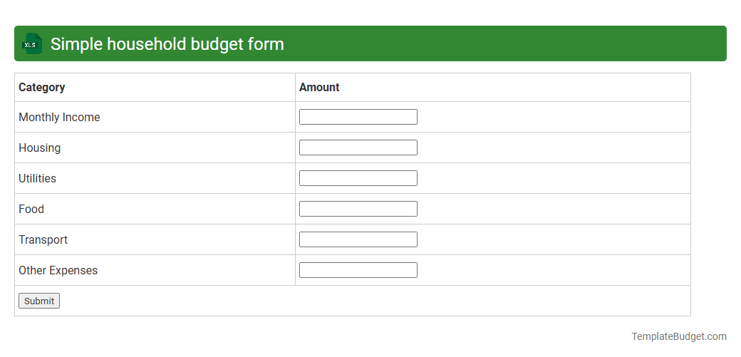 Simple household budget form