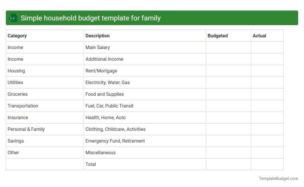 Simple household budget template for family