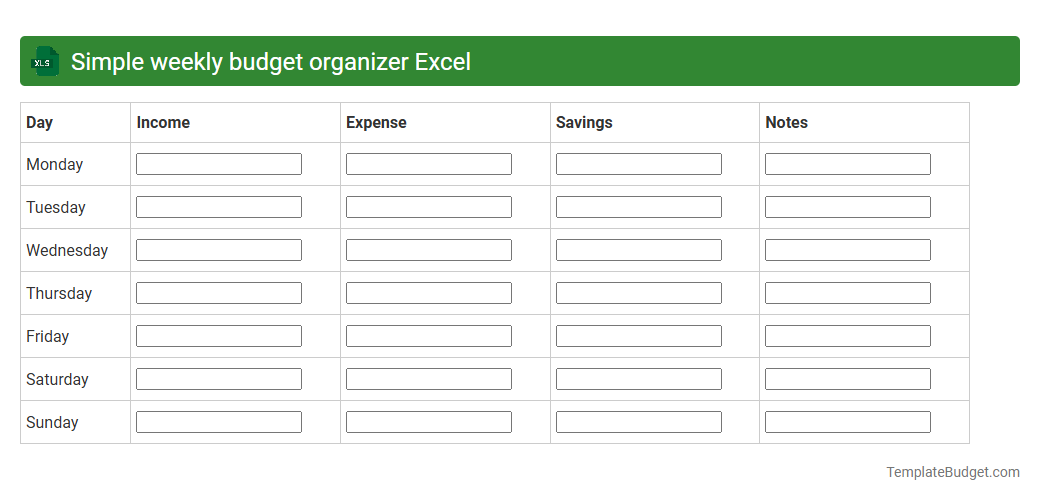 Simple weekly budget organizer Excel