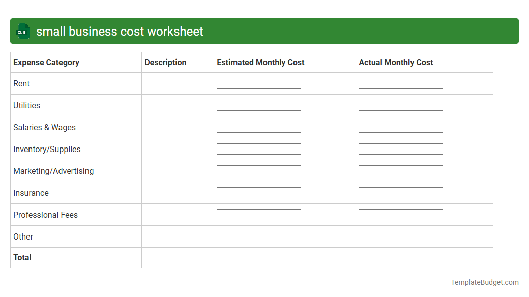 small business cost worksheet
