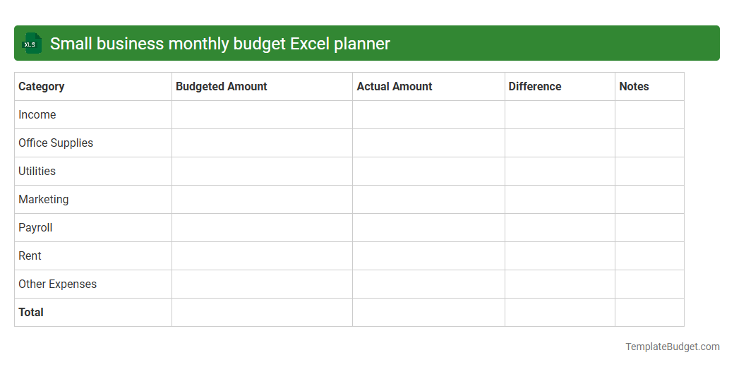 Small business monthly budget Excel planner