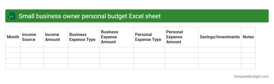 Small business owner personal budget Excel sheet