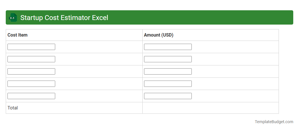 Startup Cost Estimator Excel