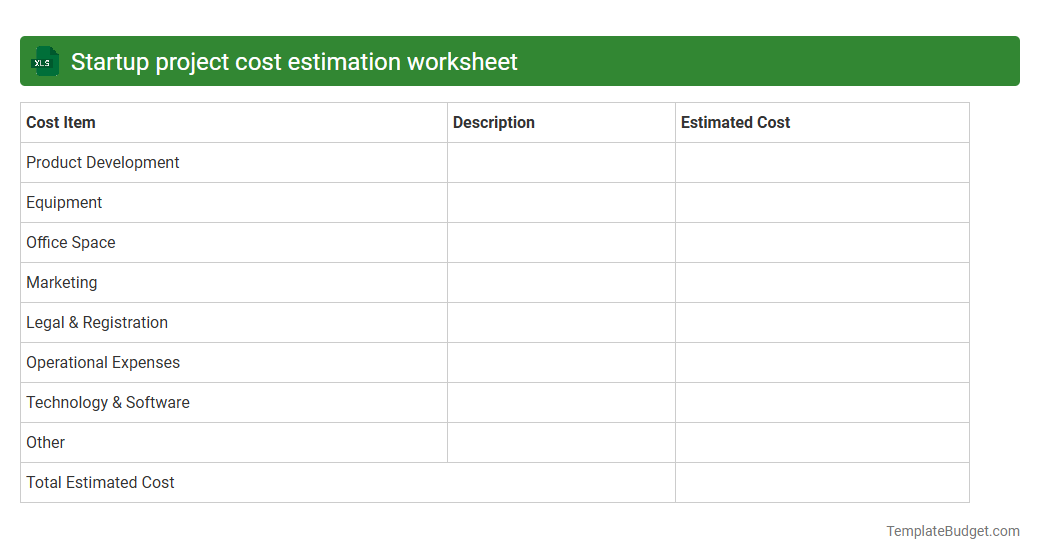 Startup project cost estimation worksheet