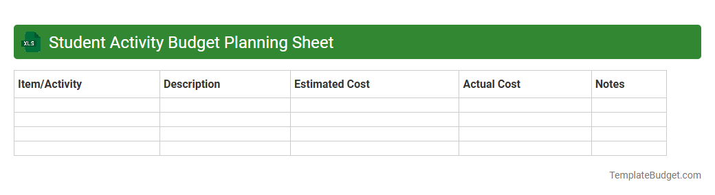 Student Activity Budget Planning Sheet