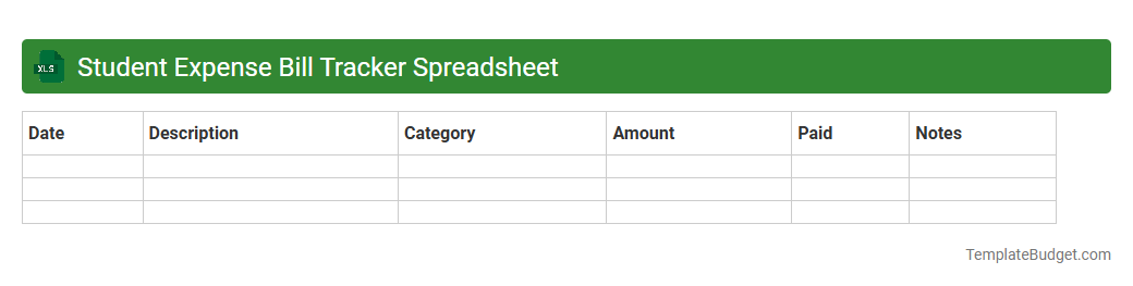 Student Expense Bill Tracker Spreadsheet