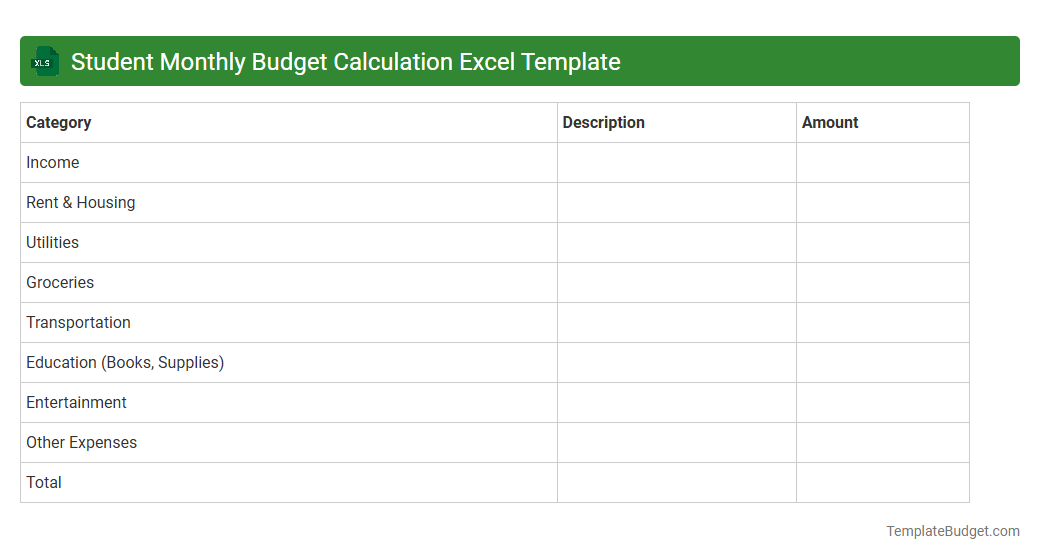 Student Monthly Budget Calculation Excel Template