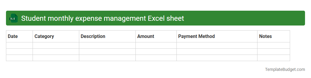 Student monthly expense management Excel sheet