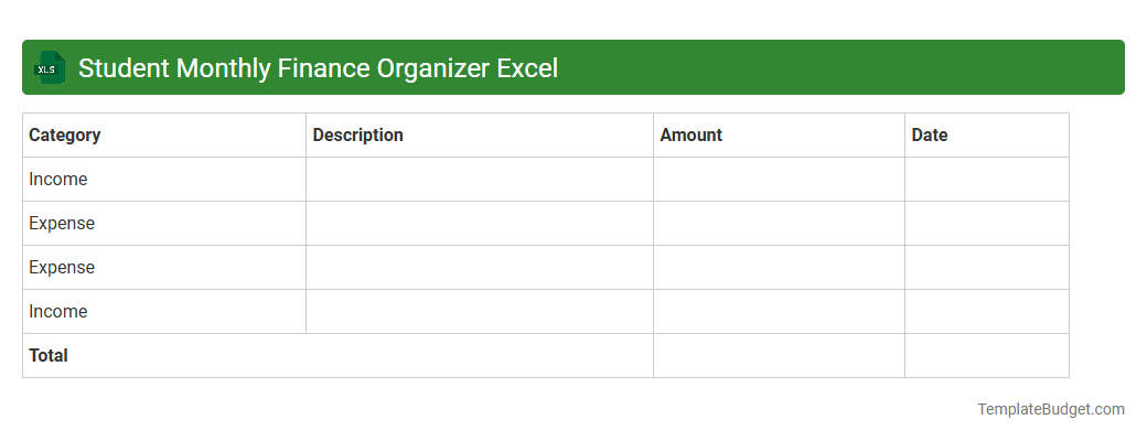 Student Monthly Finance Organizer Excel