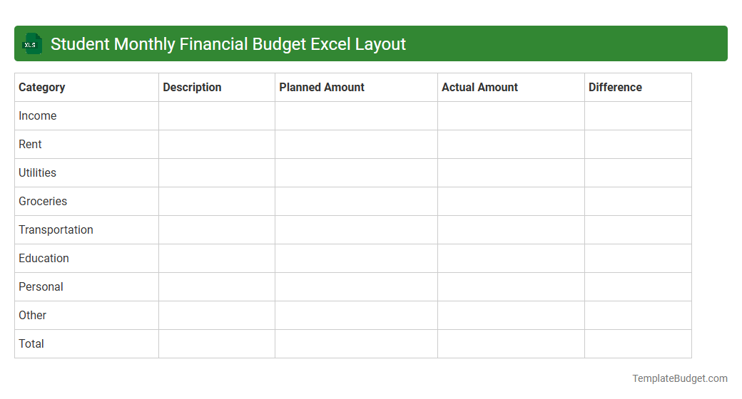 Student Monthly Financial Budget Excel Layout