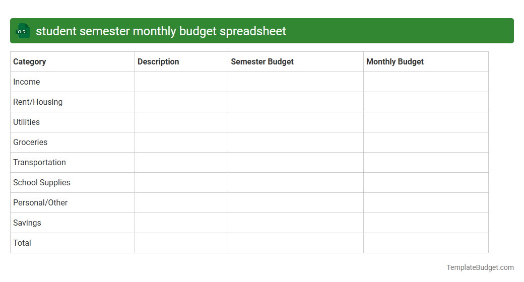 student semester monthly budget spreadsheet