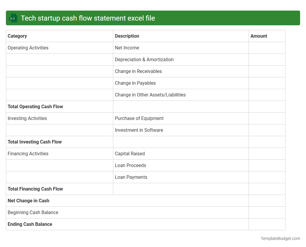Tech startup cash flow statement excel file