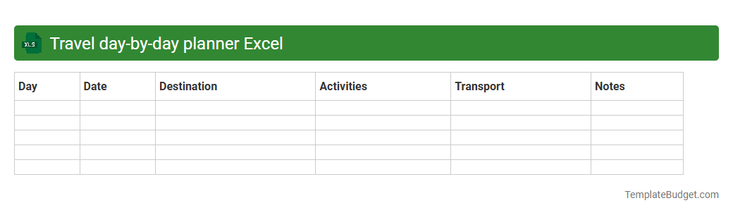 Travel day-by-day planner Excel