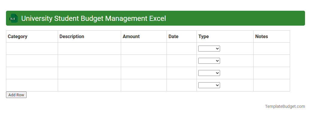University Student Budget Management Excel