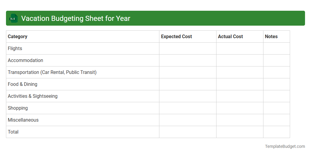 Vacation Budgeting Sheet for Year