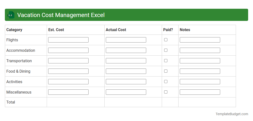 Vacation Cost Management Excel