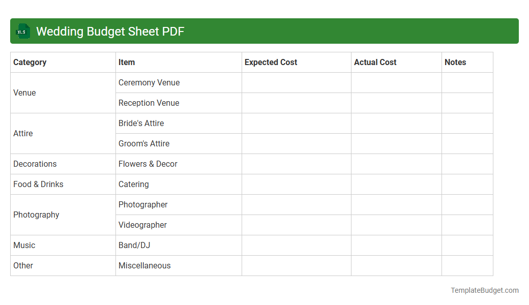 Wedding Budget Sheet PDF