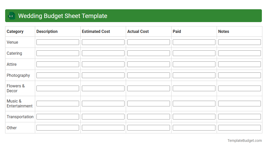 Wedding Budget Sheet Template